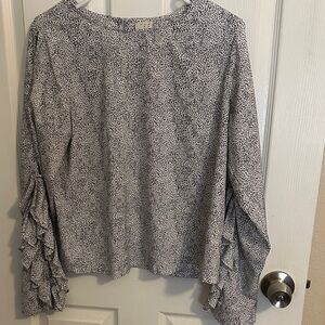 A New Day Black and White Ruffle Sleeve Blouse